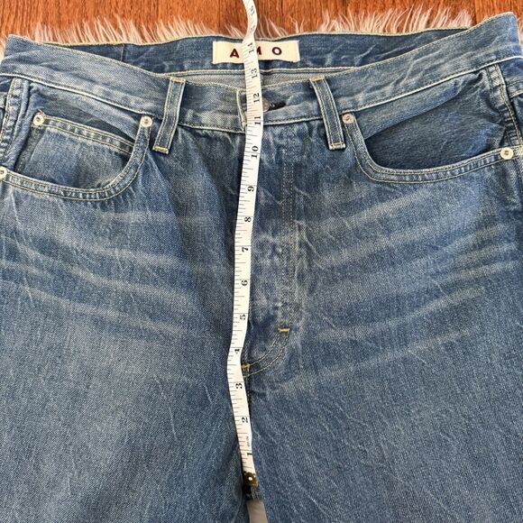 AMO Jeans Womens 31 High Rise Buttonfly Straight Leg Raw Hem Crop Denim Stargaze - Picture 9 of 15